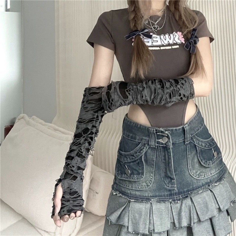 Long Punk Gloves Distressed St - огляд і ціна Fingerless Glove Knit