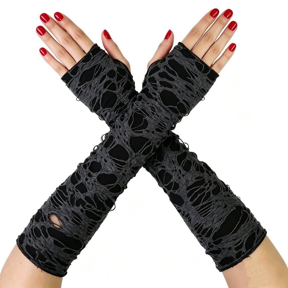Long Punk Gloves Distressed St - огляд і ціна Fingerless Glove Knit